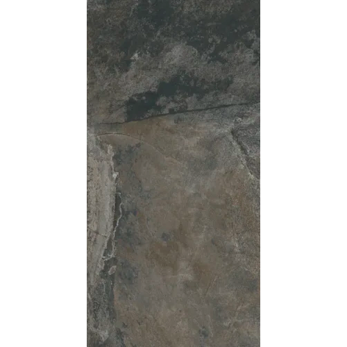 Piso porcelánico tipo piedra en tonos gris y marrón, formato rectangular 30x60 cm