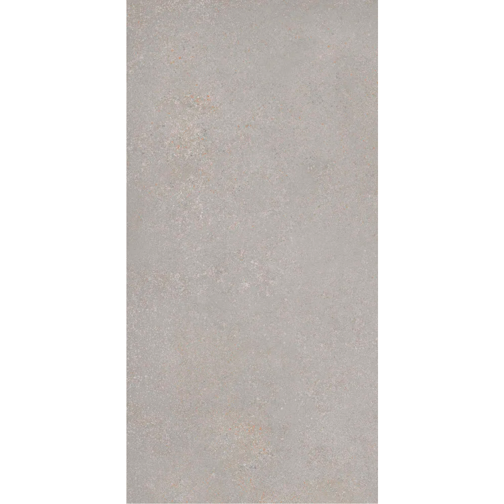 Piso porcelánico rectangular gris textura cemento, ideal para interiores modernos.