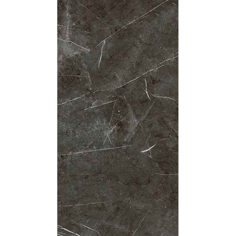 Piso porcelanato gris oscuro con vetas blancas, acabado tipo mármol, ideal para interiores