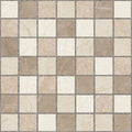 Piso cerámico tipo mosaico cuadrado en tonos beige y marrón, ideal para interiores.